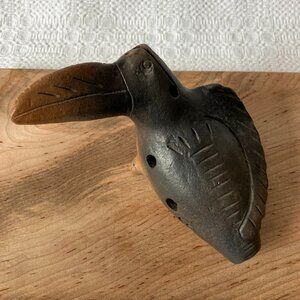 VTG Handmade Folk Art Ocarina Clay Pottery Multi Hole Flute Whistle Toucan Bird